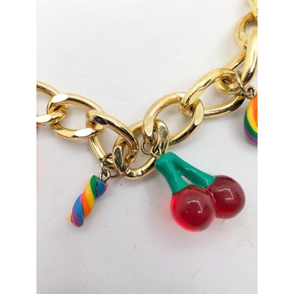 Dylans Necklace Gold Chain w/charms Lollipop Chocolate Candy Swed. Fish Rare vtg - Picture 2 of 16